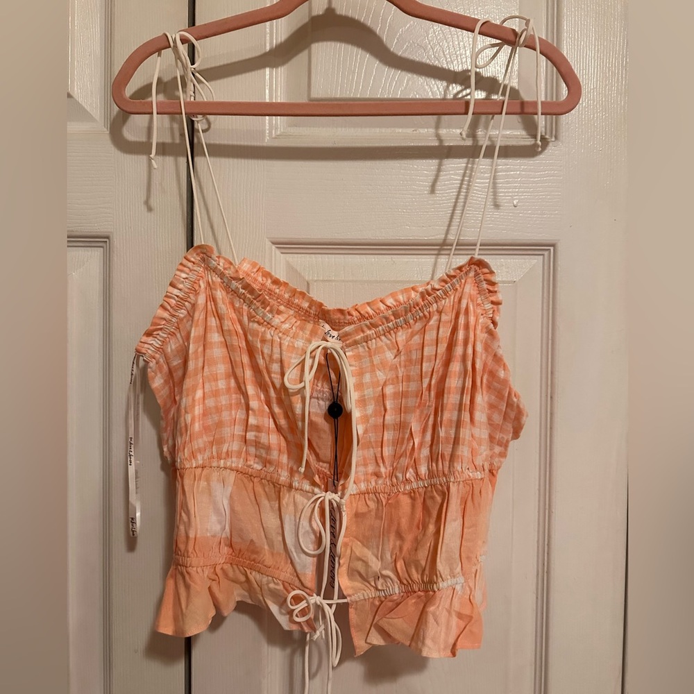 NWT Peach Linen Plus Size Crop Top with Ties